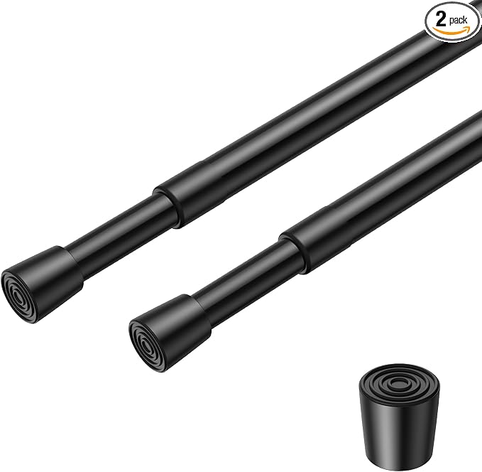 2 Pack Spring Loaded Tension Rod 16-26" Adjustable Curtain Rods No Drill Extendable Spring Rod Tension Curtain Rods For Window Kitchen Shelves Rv Refrigerator And Small Spaces,Black