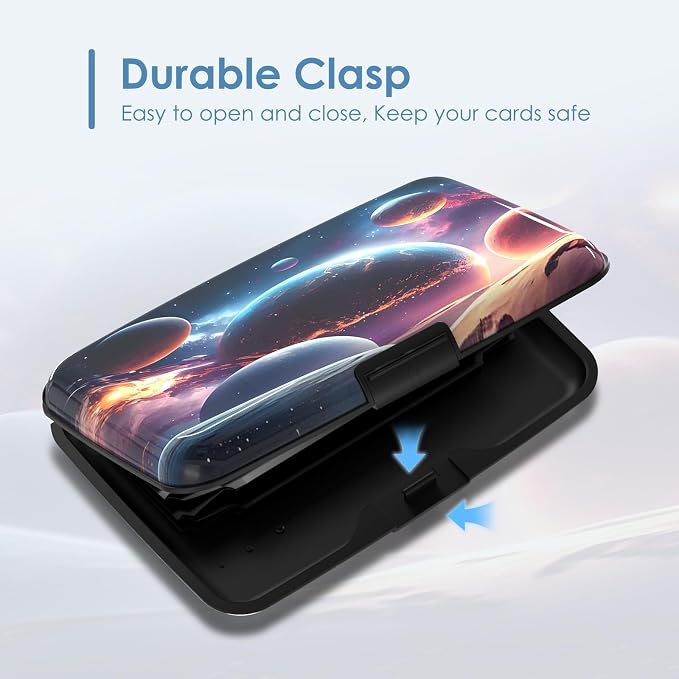 Credit Card Holder, Cool Planet RFID Wallet Women Pocket Small Card Holder Travel Cute Thin Card Case ID Aluminum RFID Blocking Card Organizer Gifts Girls