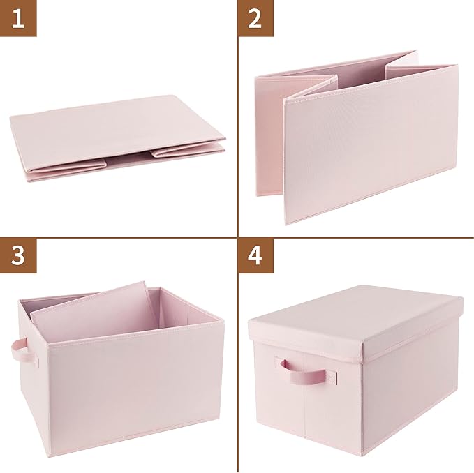 GRANNY SAYS Storage Bins Fabric, Storage Bins with Lids, Collapsible Storage Box Closet Shelf, Decorative Storage Baskets for Organizing Bedroom Dorm Nursery, Pink, Medium, 3-Pack