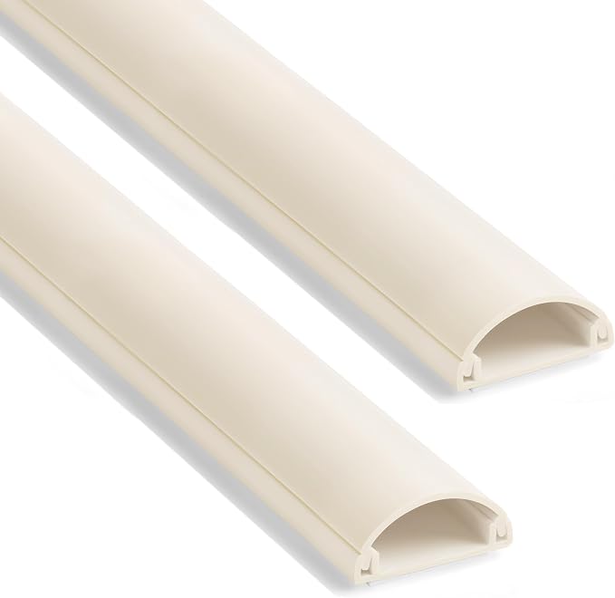 ZhiYo 85in Cord Covers for 1-2 Wires on Wall, D-Shaped 1" W x 0.4" H, Beige | Curved Design, Low-Profile Cord Hider, Self-Adhesive Cable Management Raceway for Wall-Mounted TV Wires, 6 Pack (14.2" Each)