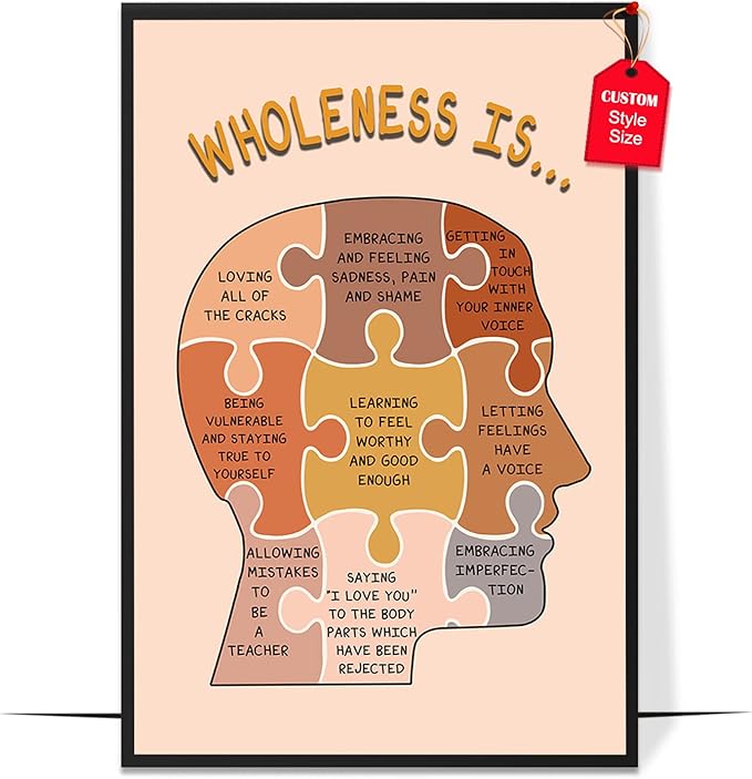 LOLUIS Mental Health Poster, Boho Therapy Tools Educational Supplies Art Print Classroom School Office Decor (Wholeness is, Custom Frame Type)