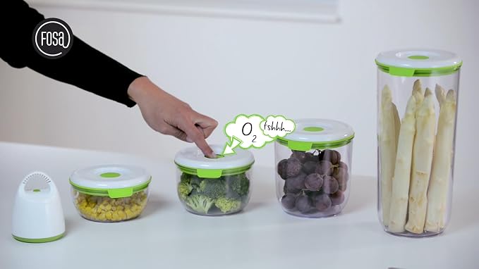FOSA Large Round Food Containers with Click-Button Vacuum Seal, BPA-free, Vacuum food container storage for dried goods, pasta, beans