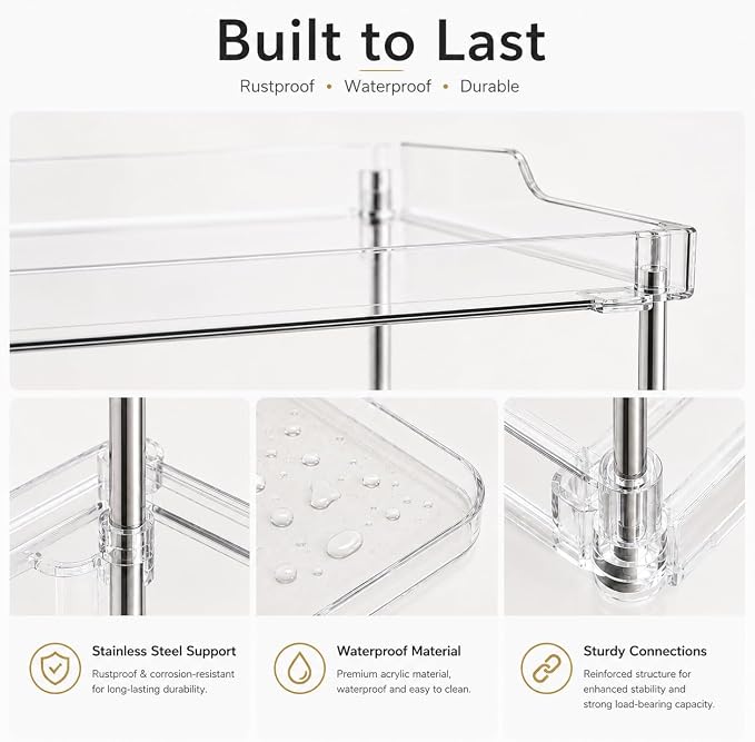 2 Tier Clear Bathroom Counter Organizer, Vanity Organizer for Skincare Makeup Perfume, Multi-Purpose Storage Shelf for Bathroom Kitchen Bedroom