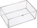 Hipiwe Vintage Glass Box with Lid Clear Jewelry Display Organizer, X-Large | Rectangle Vanity Lidded Boxes Home Decor Accent Silver Decorative Glass Box for Keepsakes Trinket Perfume