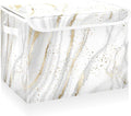 CaTaKu Large Fabric Storage Bins With Lids, Gold White Marble Storage Boxes With Handles for Organizing Clothes, Collapsible Storage Cube Bins Baskets for Shelves