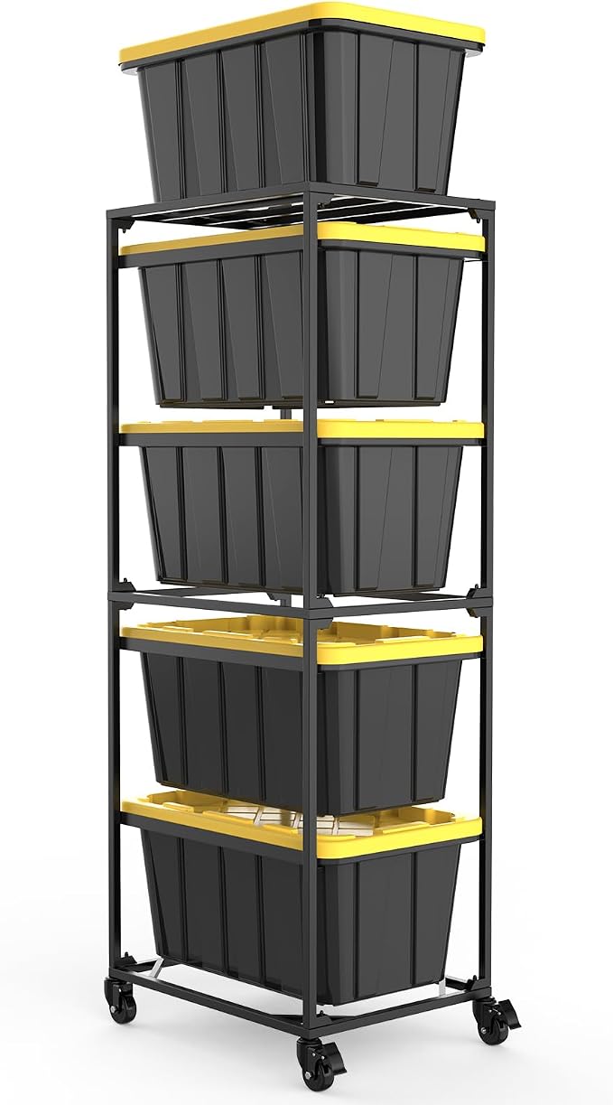 27 Gallon Tote Storage Rack with Wheels | 27 Gallon Tote Rack System, Max 300 Lbs Load Capacity, Easy to Move, Ideal for Garages & Warehouses (Bins Not Included)