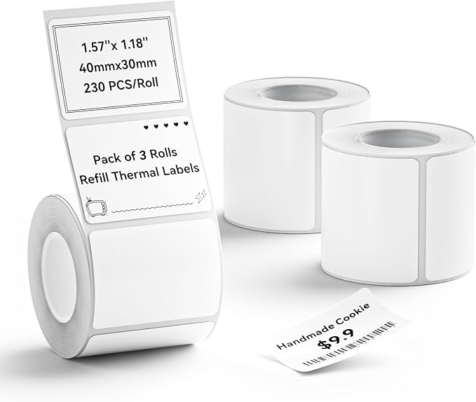 NIIMBOT 3 Roll Set Labels, 1.6" x 1.2" (40×30 mm) Waterproof Thermal Label | for B1/B21/B3S Label Maker, for Mail Address/Homemade Food/Mason Jar/Pantry Kitchen Organization