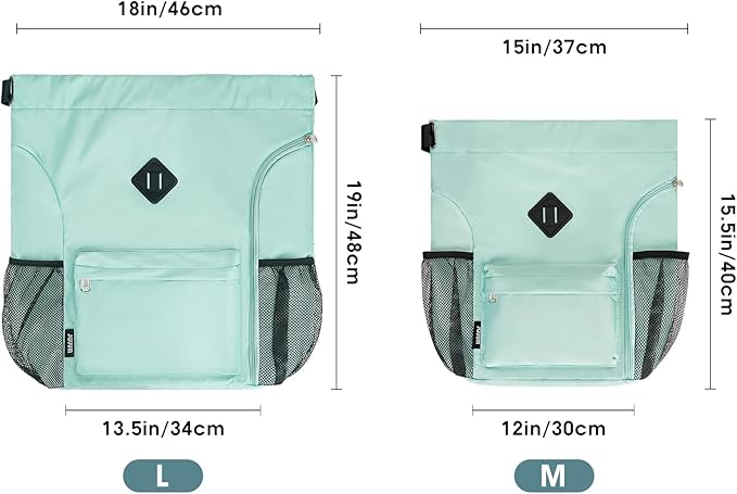 WANDF Drawstring Backpack with Shoe Compartment, Sports Gym Bag | Multi-Pocket Storage, Water-Resistant Fabric, Cinch String Bag