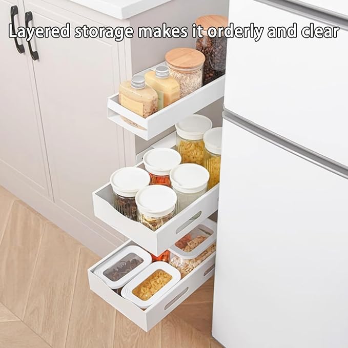 Multifunctional Cupboard White Drawer Pull-out type Storage rack For household use Carbon steel Slide rail Storage shelf Space-saving Kitchen Bathroom Balcony