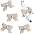 SenseAGE 5 Pack Cord Organizer, Bow Cord Keeper, Cable Organizer USB Holder, Leather Cable Management, Cable Straps, Earphone Winder, Storage Straps for Electronics, Earbuds (Moonlight Grey, Small)