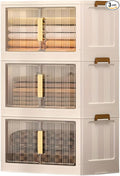 Storage Bins with Lids, 3 Tier 255 QT Stackable Plastic Storage Bins, Foldable Storages Boxes with Magnetic Doors and Wheels for Clothes, Snacks, Books, Folding Containers for Home Office