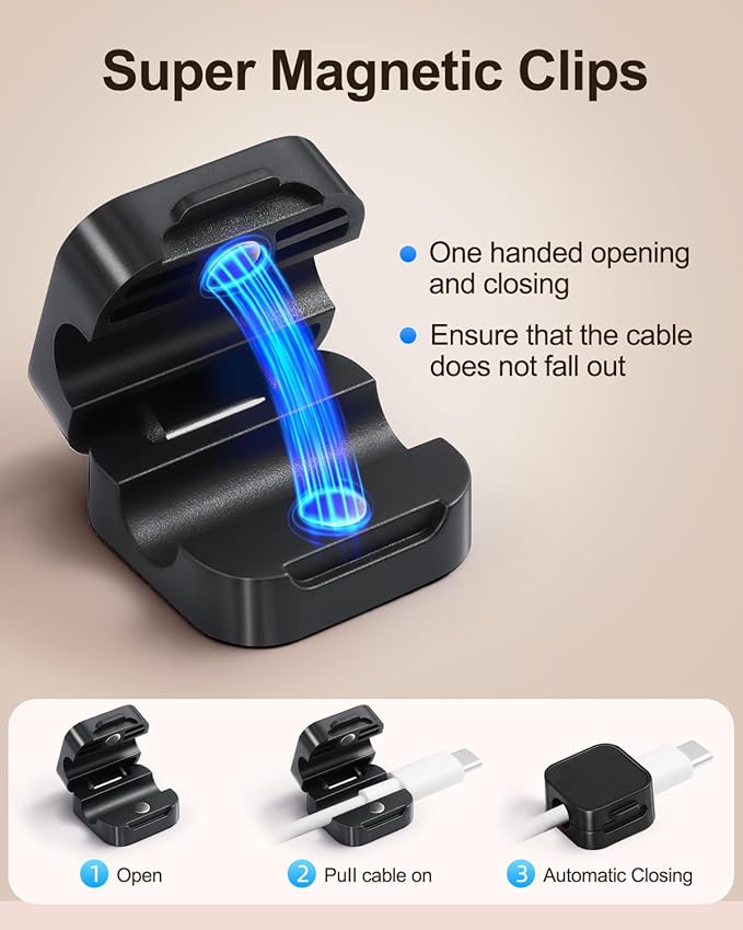 10 Pack Cord Organizer Magnetic Clips for Nightstand Under Desk Strong Adhesive Cable Management Wire Office Supplies Workspace Accessories Phone -Black