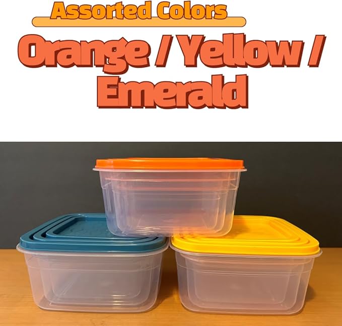 6-Piece Food Storage Containers with Lids, BPA Free, Microwave, Freezer, and Dishwasher Safe, Stackable, Assorted Colors (3, Square)