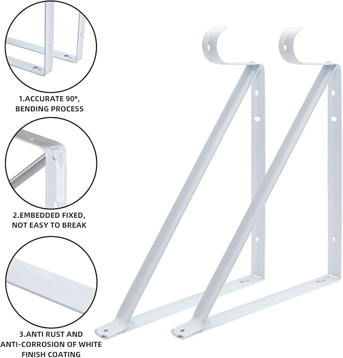 HOME MASTER HARDWARE Heavy Duty Closet Shelf Rod Brackets Supports 250lbs, Wall Mounted Closet Shelves Bracket with Rod Shelving Support, White with Screws 10-Pack