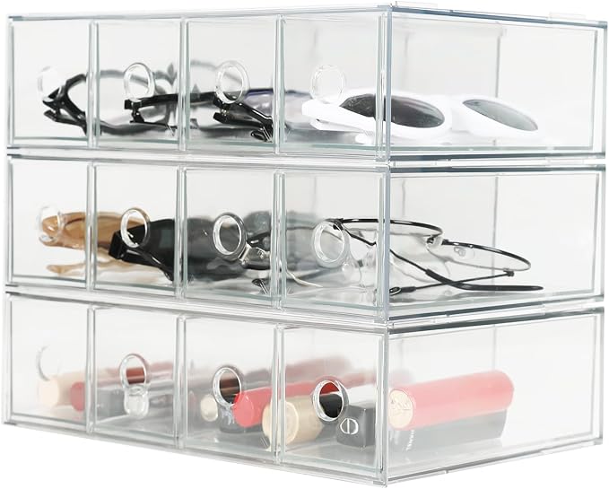 Stackable Organizer Acrylic Storage Drawers, Suitable for Desktop Storage, Office Supplies, Cosmetics, Stationery, Jewelry, Accessories (3)