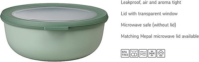 Mepal – Multi Bowl Cirqula 3-Piece Set – Food Storage Container with Lid - Suitable as Airtight Storage Box for Fridge & Freezer, Microwave Container & Servable Dish - 500, 1000, 2000ml - Nordic Green