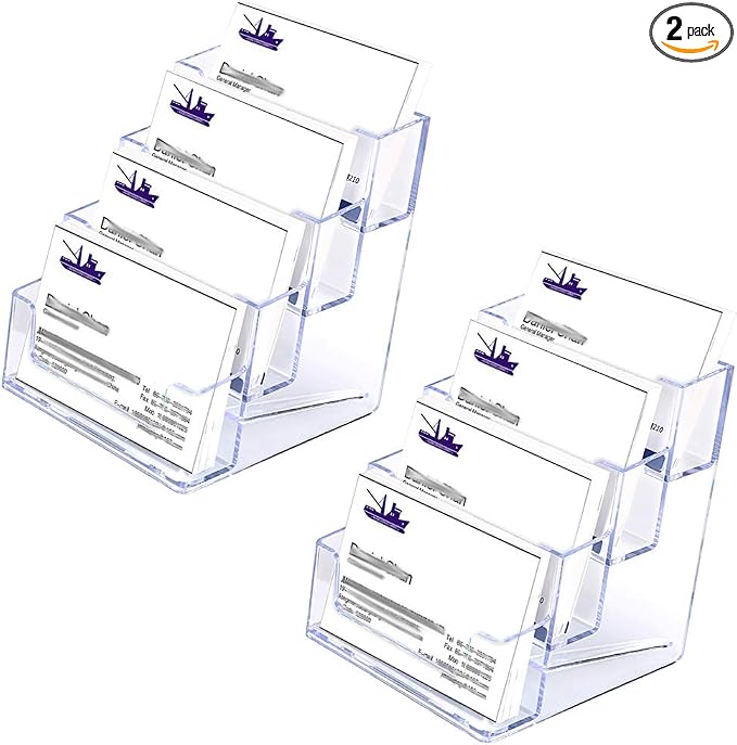 Hipiwe 2 Packs 4-Tier Acrylic Business card Holder Stand Clear Desktop Index Card Filing Card Holder Diaplay