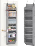 Lifewit 1 Pack Over the Door Organizer, 6 Section Clear Window Hanging Storage with 4 Side Pockets, Sturdy Anti Tilt 40 lbs Load Behind Door for Closet, Bedroom, Bathroom, Nursery, Dorm, Gray