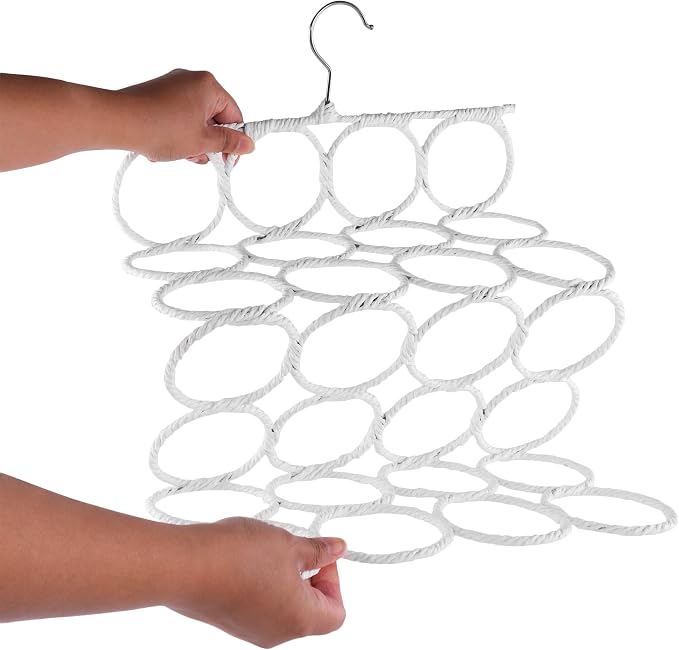 Super Z Outlet Foldable 28 Ring Hole Slots Space Saving Clothing Closet Hanger Scarf, Ties, Belts, Socks Organizer for Home Bedroom, Bathroom, Living Room (White)
