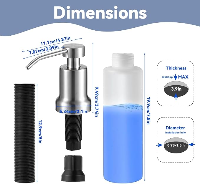 Foaming Soap Dispenser for Kitchen Sink and Bathroom Countertop: Built in Foaming Sink Soap Dispenser Pump, Stainless Steel Foam Soap Pump with 22oz Under Counter Bottle