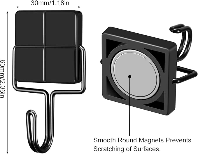 MAGTSMEI Magnetic Hooks, Heavy Duty Strong Neodymium Magnets with Hook, Black Magnet Hooks for Fridge, 30LBS Industrial Magnetic Hooks for Hanging, Locker, Kitchen, Cruise, Grill, 6 Pack