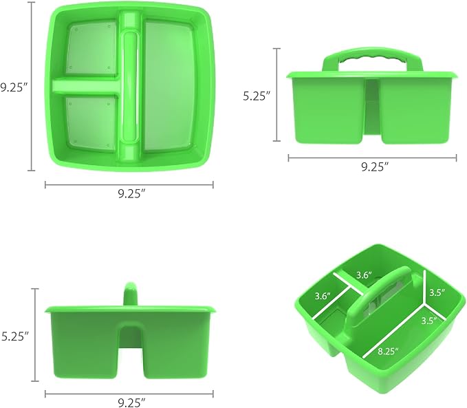 Storex 3-Compartment Small Caddy – Multipurpose Classroom Organizer with Handle, Grass, 6-Pack (00951A06C)
