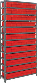 Quantum Storage Systems 2475-603RD Solid Heavy Duty 13 Shelves 72 Super Tuff Euro Red Bins 75" H x 36" W x 24" D