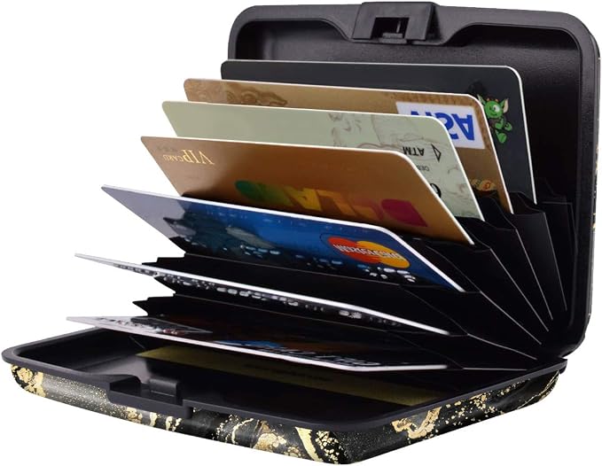 Coco Rossi Credit Card Holder RFID Aluminum Small Mini Wallet Women | Metal Wallet, Business Cards Holder, ID Case, Slim Sleeves, Womens Girls Gift, Carry Proof Wallets for Travel, Black Marble