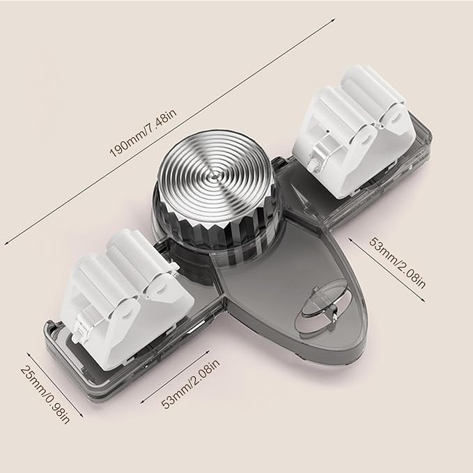 Suction Cup Mop Holder, No Drill Mop and Broom Rack Wall Mounted with Hooks and 2 Clips, Removable Broom Holder Mop Hanger for Bathroom, Kitchen, Office, Utility Room, Laundry, Garage (Clear)