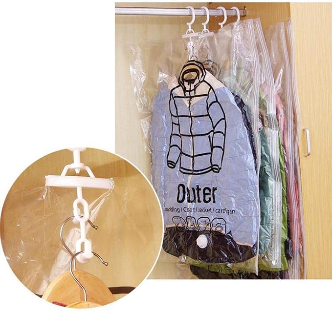 Hanging Vacuum Storage Bags, 2Pcs Space Saver Garment Bags for Clothes, Dresses, Coats, Reusable Vacuum Seal Storage Bags with Hangers, for Dresses, Coats, Down Jackets(L 2Pcs)