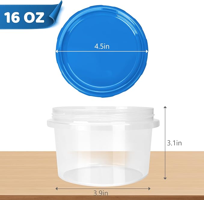 Freezer Containers with Twist Top Lids, Heavy Duty Round Airtight Food Storage Container for Fruit,Deli,Leftovers,Soup,Overnight Oats, BPA Free Stackable Freezer Storage Containers [16 Pack-16 oz]