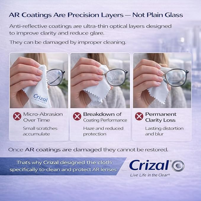 Crizal Microfiber Cleaning Cloths for Eyeglasses – Designed & Tested by CRIZAL® for AR-Coated Lenses – Safe Lens Cleaning Without Scratching-4 Pack