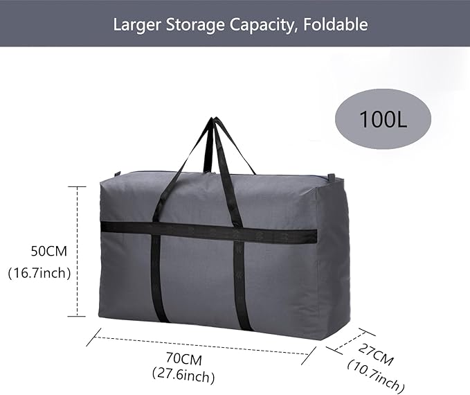100L Extra Large Storage Bags Big Foldable Duffle Bag for Travel (Grey-100L)