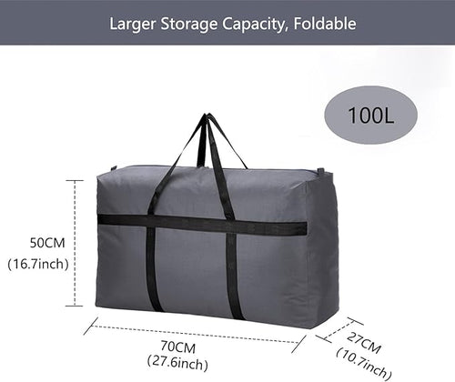 100L Extra Large Storage Bags Big Foldable Duffle Bag for Travel (Grey-100L)
