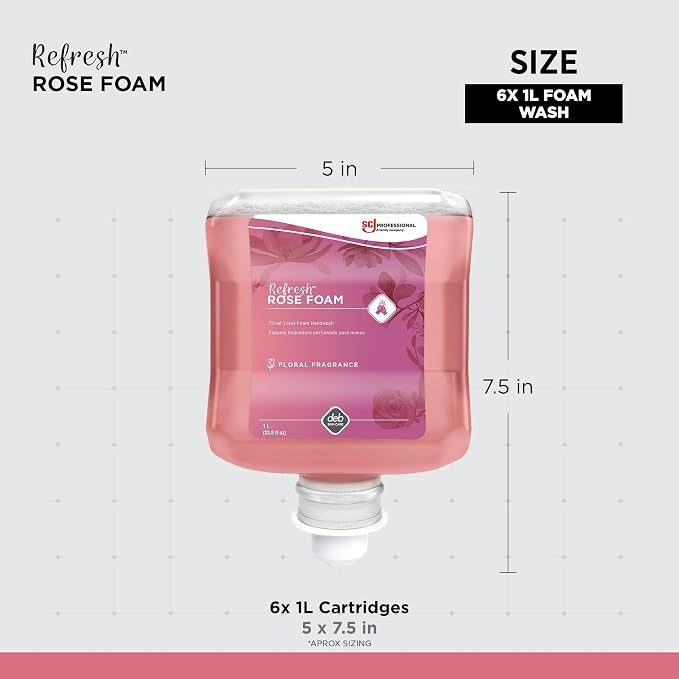 SC Johnson Professional Refresh Rose FOAM, Foam Hand Wash, Foaming Hand Soap, 1 Liter Cartridge, 2 Count, for Professional Use Only