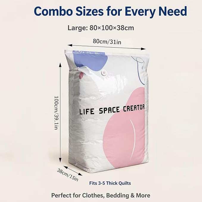 No Pump Vacuum Storage Bags, Large Cube Vacuum Seal Bags for Clothes, Comforters & Bedding, Space Saver Storage Bags, Press & Seal Compression Bags for Off-Season Storage, 31.5 x 39.4 x12.6in