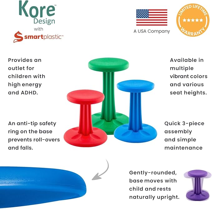 KORE DESIGN Wobble Stool Chair, Girls + Boys Kid Desk Stools, Ergonomic Small Office Chairs, Flexible Seating Active Kids, ADD/ADHD, Classroom, School, Home, Pre-Teen (18.7in) Age 10-11 yr Sand Dollar