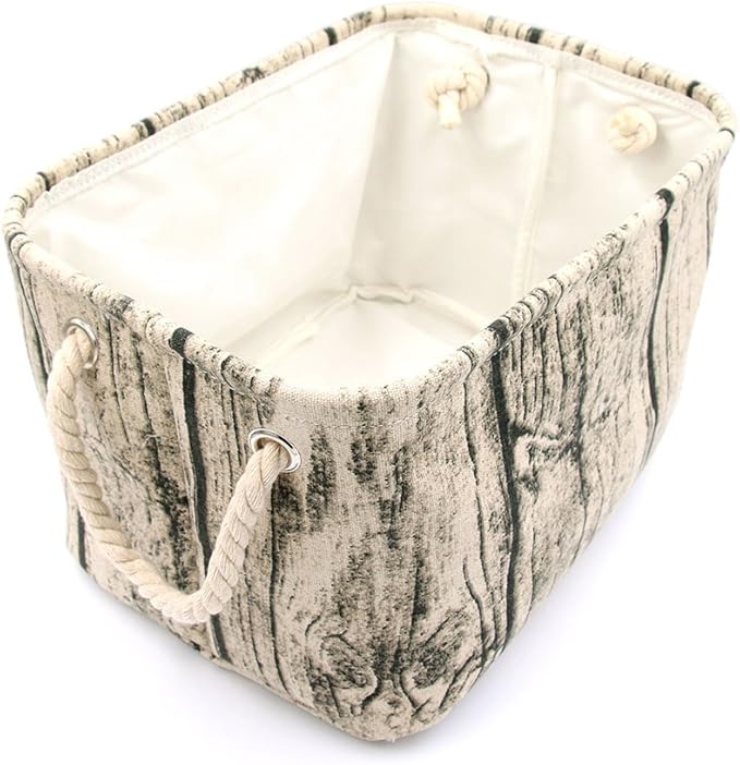 Stylish Tree Stump Design Rectangular Storage Baskets Durable Fabric Washable Storage Bins Organizers with Rope Handles, Decorative and Convenient for Kids Rooms - Set of 3 brown