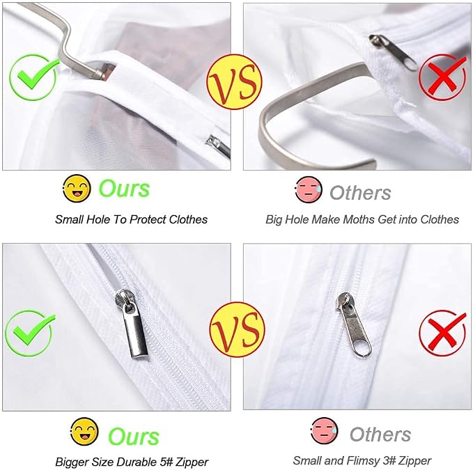Garment Bags Covers 24''X60'' Dress Bags for Hanging Clothes (Pack of 6) with Study Full Zipper Coat Covers for Closet Clothes Storage Travel