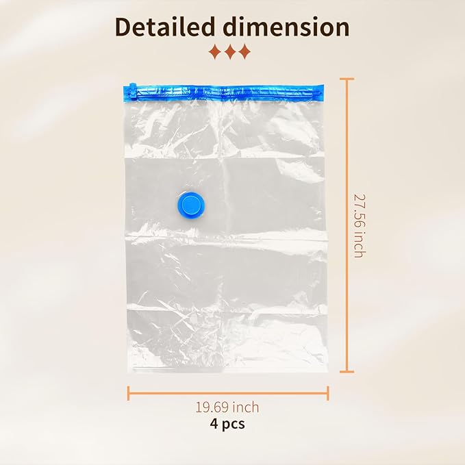 4 Pack Vacuum Storage Bags, Space Saver Bag Vacuum Seal Bags for Clothing Travel Moving Blankets Pillows Storage and Organization, Hand Pump Included(70 X 50 cm)