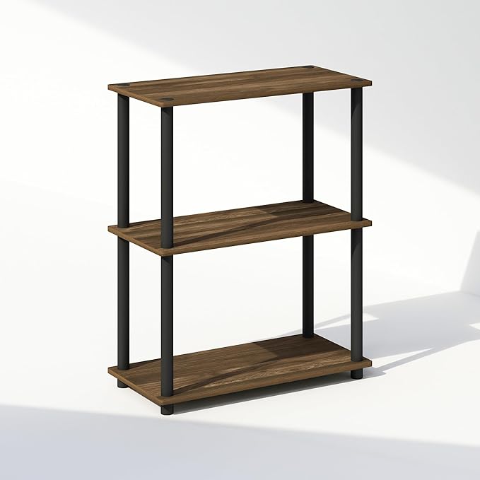 Furinno Turn-N-Tube Book Shelf, 3-Tier Bookshelf, Bookcase with Multipurpose Compact Display Rack, 11.6 x 23.6 x 29.6, for Living Room, Bedroom, Home Office, Columbia Walnut/Black