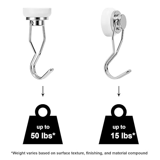 Ant Mag Swivel Magnetic Hooks 50lbs Heavy Duty Grill Magnet Hooks 4 Pack with Scratch Proof Stickers Great for Home Refrigerator Kitchen Store Grill BBQ Office Warehouse (White)