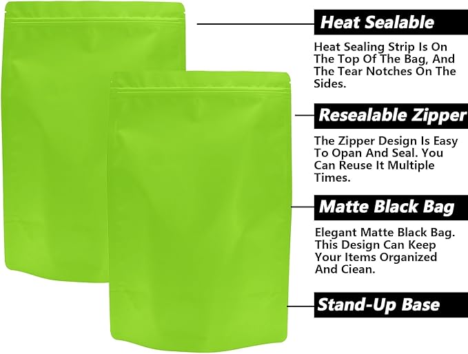 50PCS Smell Proof Resealable Pouch Bags,ULIFESTAR Aluminum Foil Flat Food Storage Bag,Sealable Pcsaging Zipper Pouches with Tear Notches for Pcsaging Lipgloss,Jewelry,etc(20*30cm/7.87*11.81",Green)