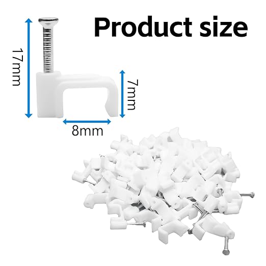 300 Pack Cable Clips, 8 mm White Flat Ethernet Wire Clips, Coax Cable Wall Clip, Cord Clips for Wires on Wall, Cord Management (300)