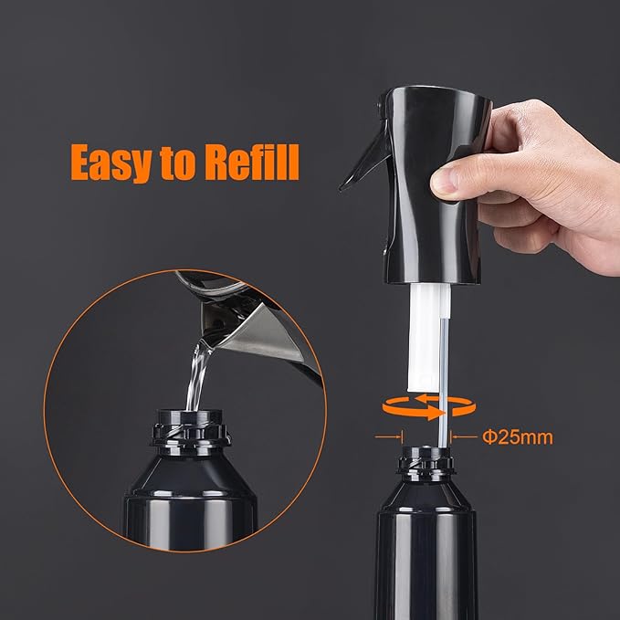 6.8OZ Continuous Spray Bottle - Hair Ultra Fine Mist Spray Bottles, Refillable Empty Water Sprayer, Leak Proof Portable Small Spray Bottle for Hairstyling, Skincare, Plants, Cleaning, Pets, Travel