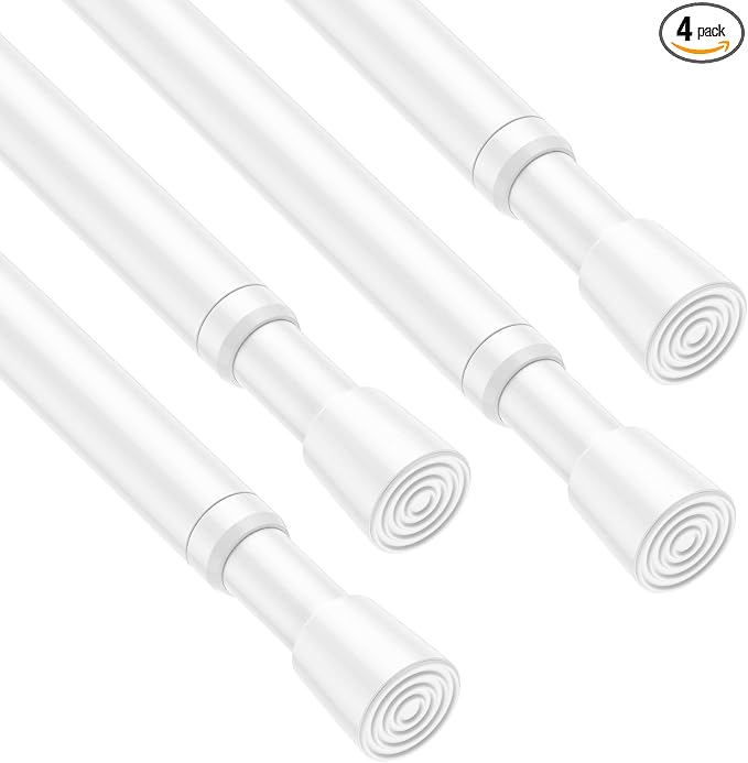 4 Pack Spring Tension Rods 28-45IN, 5/8 Inch Diameter White No Drill Spring Loaded Adjustable Extendable, Small Short Tension Curtain Rod for Windows Kitchen Doorway Closet Cupboard