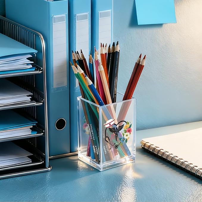 RN Acrylic Pencil Holder Cup, Floral Stethoscope Pen Holder for Women Nurse, Appreciation Thank You Gifts for Registered Nurse CAN MA, Nurse Week Decor RN Gifts, Nurse Day Present