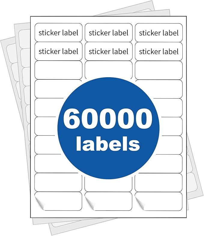 [2000 Sheets] 1” X 2-5/8” Printable Address Labels 60000 Mailing Label for Envelopes 30-up Labels White, 5160 8160 Label Sheet for Laser Inkjet Printer
