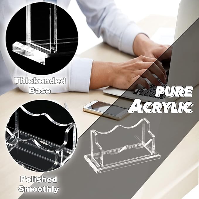 PARTSPOWER Acrylic Business Card Holder for Desk, Horizontal Clear Business Name Card Display Stand, Desk Accessory Business Name Card Organizer (Horizontal, 1-Slot)