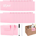 34 Pcs Basket Labels Clip on Set, Include 32 Kitchen Clip Label Holder Removable Storage Bin Labels with 2 Black Marker for Storage Bins Organization Box (Pink)